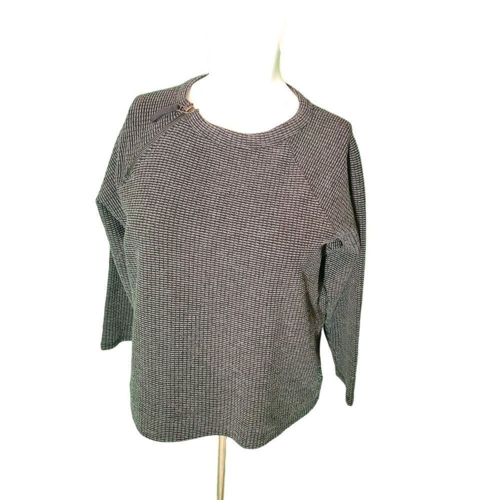 Lilla P Gray Sweater Sweatshirt Textured Cotton Jersey Asymmetric Zipper Sz XS